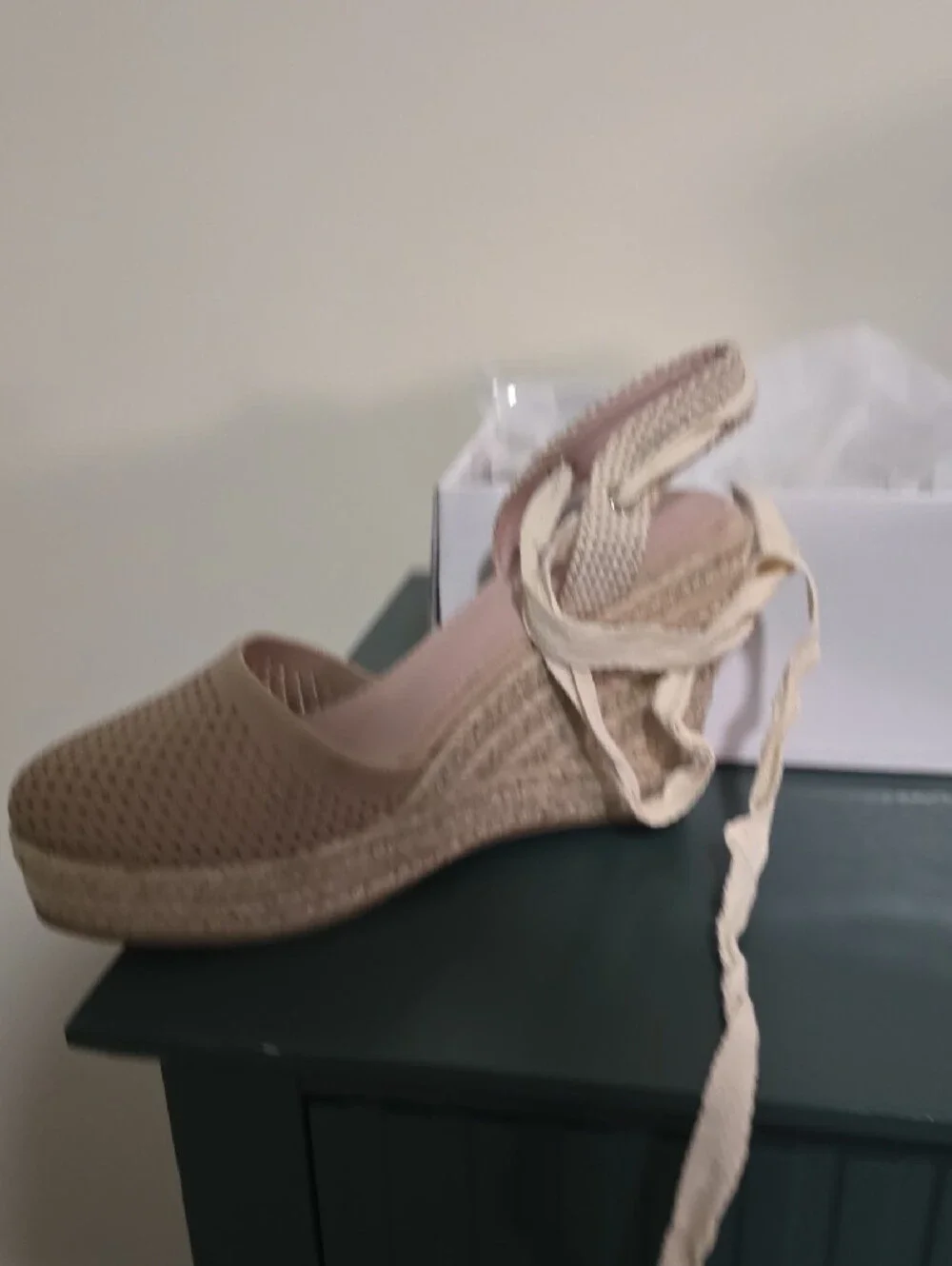 Beige Crochet Espadrille Wedge